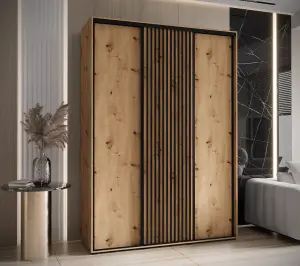 Contemporary Sapporo Sliding Door Wardrobe 180cm - Oak Artisan (H)2050mm x (W)1800mm x (D)600mm