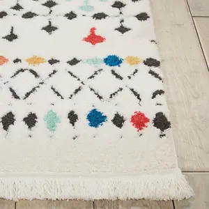 White Modern Shaggy Moroccan Geometric Dining Room Bedroom & Living Room Rug-119cm X 180cm