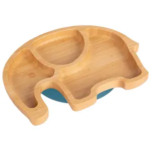 Tiny Dining Elephant Bamboo Suction Plate - Navy Blue