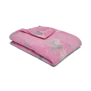 Unicorn Plush Super Soft Pink Fleece Throw