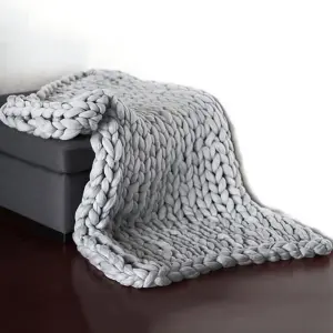 Grey Throw Blanket Chunky Knit Handwoven 60cm L x 60cm W