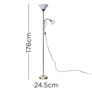 ValueLights Mozz Modern Antique Brass 2 Way Parent & Child Uplighter and Spotlight Design Floor Lamp with 2 x LED Bulbs