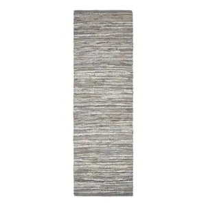 Homescapes Denver Leather Woven Rug Grey Hall Runner