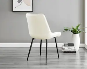 Furniturebox UK Leonardo Grey Glass Marble Effect Black Leg Table & 6 Cream Pesaro Black Leg Chairs