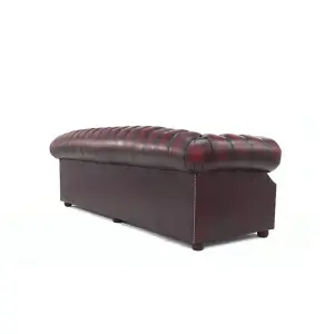 Chesterfield 4 Seater Antique Oxblood Red Real Leather Sofa Bespoke In Buckingham Style