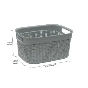 JVL Knit Design Loop Plastic Storage Basket, 9L, Grey