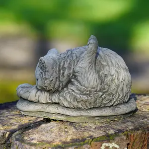 Washing Cat Stone Statue Kitten Animal Outdoor Garden Ornament Decoration British Made Sculpture