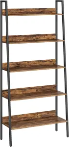 VASAGLE Ladder Rack, Storage Shelf, 5-Tier Compact Shelf, Bookcase, Industrial, Rustic Brown and Ink Black