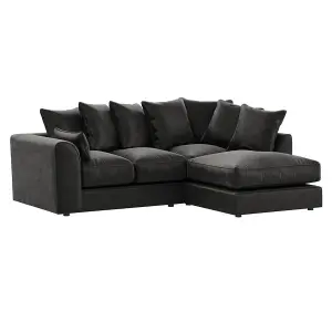 Brooklyn Plush Velvet 3 to 4 Seater L Shaped Corner Sofa Fibre Black Right Hand Facing