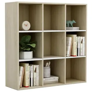 Berkfield Book Cabinet White and Sonoma Oak 98x30x98 cm Engineered Wood