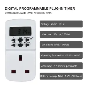 Extrastar 24 hour/7 day Programmable Electronic Timer - White, Pack of Two