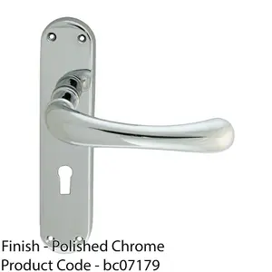 Rounded Smooth Latch & Lock Door Handle - Polished Chrome Lever On Backplate