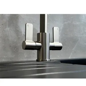 Liquida EB400BS Flat Style Modern Dual Lever Brushed Steel Kitchen Mixer Tap