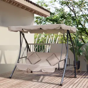 Outsunny 2-in-1 Patio Swing Chair 3 Seater Hammock Cushion Bed Tilt Canopy Beige