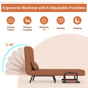 Costway Convertible Single Folding Sofa Bed Sleep Chair w/ 6 Positions Adjustable Backrest