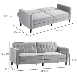 HOMCOM Convertible Sofa Futon Velvet-Touch Tufted Couch Sofa Bed Grey