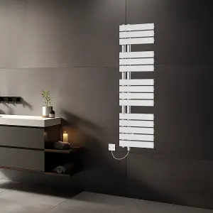 Rinse Bathrooms Designer Flat Panel Electric Heated Towel Rail Radiator Bathroom Ladder Radiators Prefilled Chrome 1380x500mm