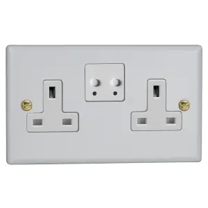 Varilight 2-Gang 13A Double Pole Switched Socket Vogue Matt White