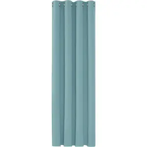 Polyester Blackout Grommet / Eyelet Door Curtain Panel Sky Blue / 132 W x 274 D cm