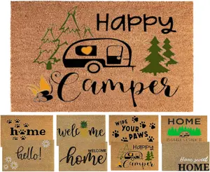 Coir Door Mat 60x40cm Non-Slip Absorbent Indoor/Outdoor Eco-Friendly-Ideal for Door Entrance-Large Size Washable (HAPPY CAMPER)