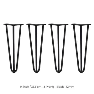 4 x Hairpin Leg - 14 - Black - 3 Prong - 12m