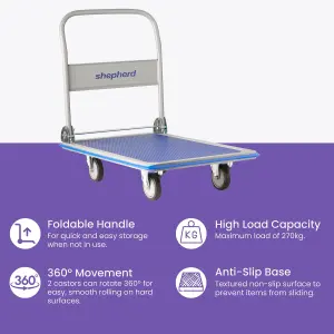 Folding Platform Trolley 270kg, Heavy-Duty Push Cart, Equipment Appliance Furniture Removal Hand Truck with Handle, Anti-Slip Deck