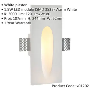 Plaster-In Rectangular Wall Light - 1.5W Warm White LED - Trimless Design