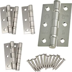 EAI - 3" Internal Door Hinges & Screws G7 FD30  - 76x50x2mm Square - Satin Nickel Plated Pack 3 Pairs