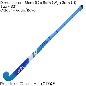 32 Inch Mulberry Wood Hockey Stick - BLUE/AQUA - Ultrabow Micro Comfort Grip