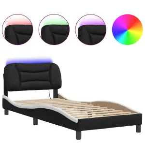 Berkfield Bed Frame with LED without Mattress Black and White 90x190 cm Single