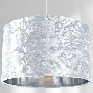 Modern Crushed Velvet Lamp Shade with Shiny Paper Inner White / 15cm H x 20cm W x 20cm D