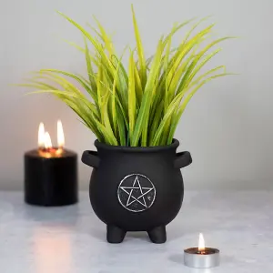 Something Different Terracotta Pentagram Plant Pot Black/Silver (11cm x 12cm x 13cm)