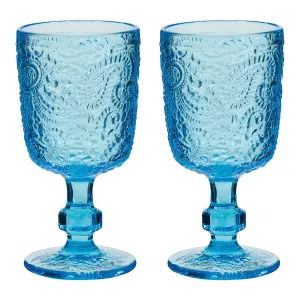 Set of 2 Luxury Bright Blue Drinking Wine Glass Wine Goblets 300ml