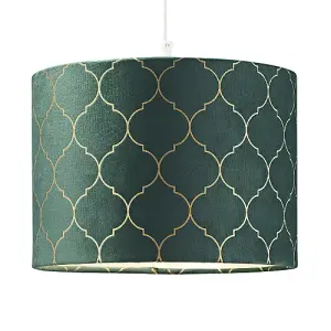 Modern Soft Brushable Forest Green Velvet 25cm Lamp Shade with Gold Foil Decor