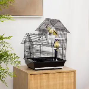 PawHut Metal Bird Cage, With Plastic Perch, Swing Ring, Handle, 39 x 33 x 47cm