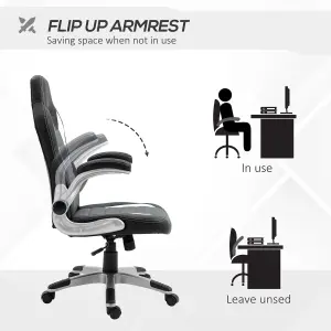 HOMCOM Racing Office Chair PU Leather Computer Desk Gaming Style with Wheels, Flip-Up Armrest, Grey