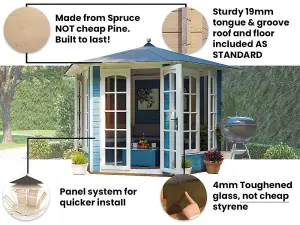 Dunster House Summer House Vantage 300 3m x 2.5m Garden Room Kit Toughened Glass and Roof Shingles Hexagonal