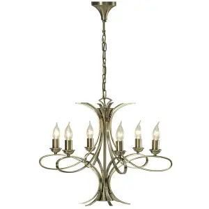 Eaves Hanging Ceiling Pendant Chandelier 6 Lamp Brushed Brass Curved Arm Light