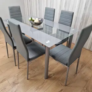 Grey kitchen dining table set and 6 Chairs dining room Furniture