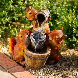 Primrose Solar Squirrels Pouring Bowls Tiered Water Feature With Battery Backup and Lights 39cm