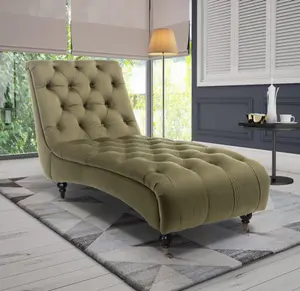 Chaise Lounge in Velvet Sage Green Chesterfield