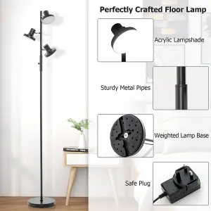 Costway 3-Light Modern Floor Lamp Freestanding Tree Lamp w/ 3 Angle Adjustable LED Light