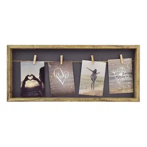 nielsen Accent Photo Collage Frame for 4 Pictures 3.5x5" With Clothesline and 4 Clips - Natural