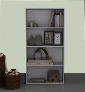 URBNLIVING 4 Tier Wide Wooden Grey Bookcase Cupboard Storage Shelving Display Shelf Cabinet Unit