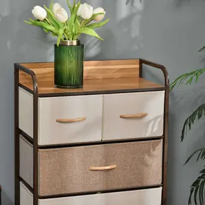 HOMCOM Closet Dresser, Dresser Tower With 5 Linen Fabric Drawers Steel Frame