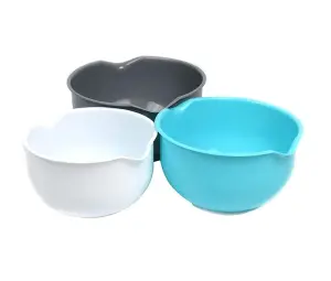 Set of 3 Kitchen Mixing Bowls 2.5L 2L 1.5L Large Plastic Bowls Blue Grey White