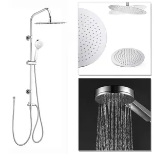 ENKI Dune Chrome Dual Rigid Riser Brass Thermostatic Overhead Shower & Handheld Kit 300mm