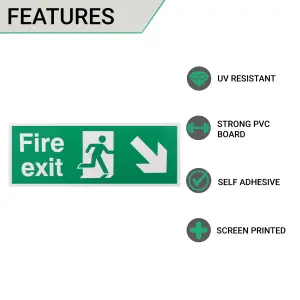 EAI - Fire Exit Sign Arrow Man Down Right 400x150mm Self Adh Semi Rigid PVC