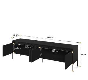 Trend 06 TV Cabinet in Blak Matt - Ripple Front & Push-to-Open System - W1930mm x H560mm x D400mm