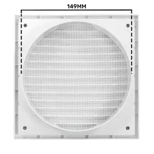 White Air Vent Grille/Duct Covers with Fly Screen/Anti-Insect Mesh,no Screws Visible-Separate Backplate (150mm x 150mm round)